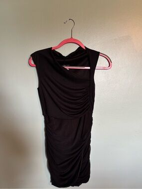 Boohoo Black Asymmetrical Neckline Ruched Mini Dress